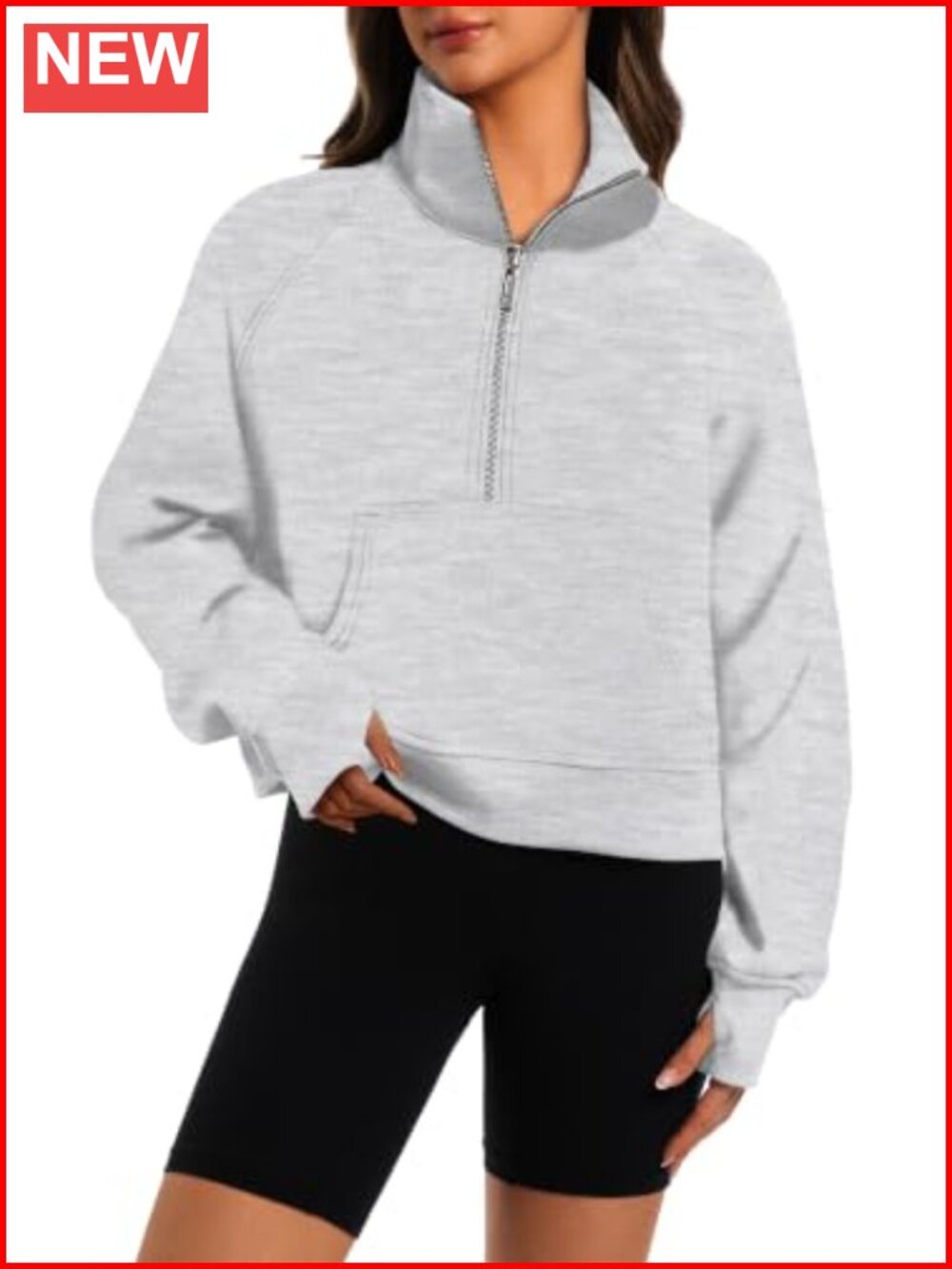 Women's Half Zip Cropped Fleece Hoodie Sweatshirt with Thumb Holes